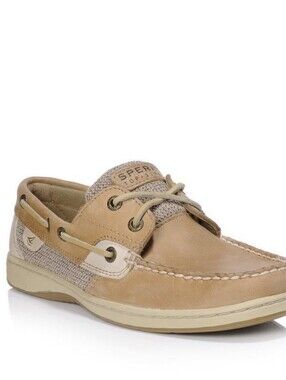 Woman Sperry Beige/Tan Two‑Tone Moc Toe Boat Shoe